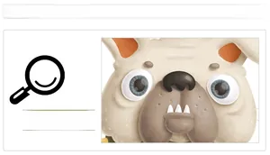 Detail view of the illustrated cartoon bulldog face on self-adhesive wall sticker