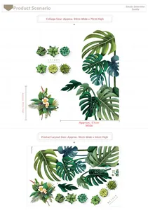 Détails des stickers muraux plantes tropicales avec dimensions finales de 80x79cm