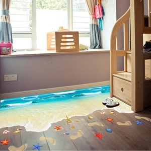 3D Ozean Strand Bodenaufkleber mit Wellen und Seesternen für die Heimdekoration