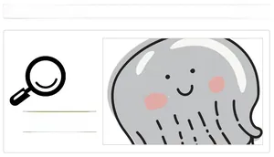 Detail of gray cartoon jellyfish wall sticker with smiling face and pink dot blush