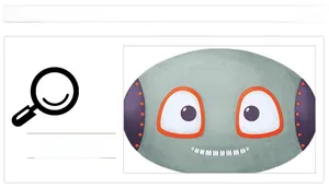 Vue détaillée d'un sticker mural robot vert avec des yeux orange et un sourire joyeux