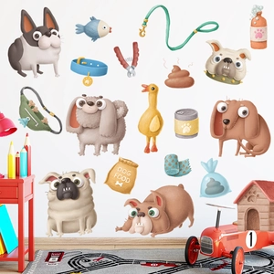 Cute Cartoon Dog Pet Shop PVC Wall Stickers Removable Waterproof Decals For Kids Room Nursery Bedroom Home Decorative Sticker