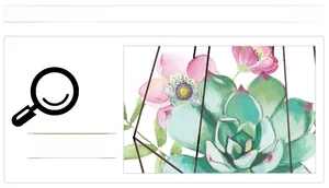 Close-up of watercolor succulent and pink floral wall sticker with geometric frame