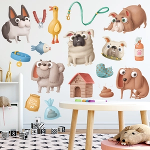 Cute hand-drawn cartoon dog wall stickers for nursery and pet shop wall decoration