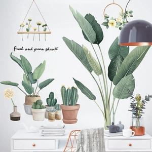 Stickers muraux plantes vertes et cactus pour une décoration de salon minimaliste