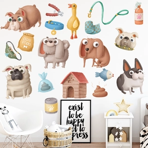 Removable cartoon dog wall stickers for children room featuring diverse cute puppy breeds