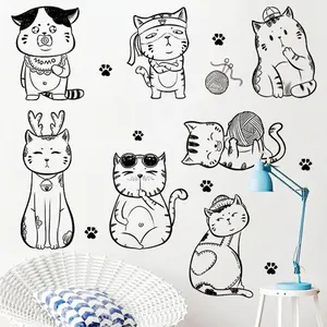 Minimalist black cat wall decals in various styles for living room and bedroom DIY decor