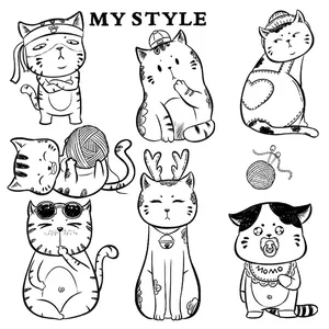 Minimalist black cat wall decals featuring various cartoon kitten styles for home decor