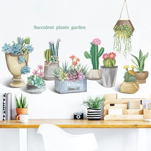Succulent Plant Potted Wall Stickers Nordic Watercolor PVC Self Adhesive Removable Wall Decal For Living Room Bedroom Office