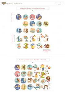 Guide des tailles détaillé pour stickers muraux éducatifs avec animaux et chiffres