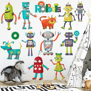 Stickers muraux robots colorés avec engrenages pour décoration de chambre d enfant et crèche