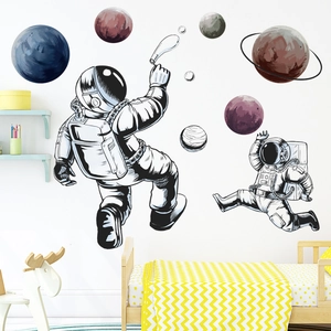 Space astronaut and colorful planets wall stickers for kids room decor wall art