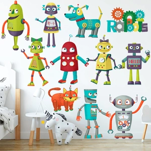 Stickers muraux robots colorés pour décoration de chambre d'enfant et maternelle
