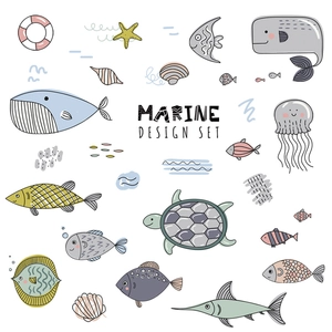 Self-adhesive ocean theme wall stickers featuring cartoon whales and marine life