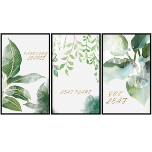 Three-piece Nordic style green plant leaf canvas prints for minimalist wall decoration