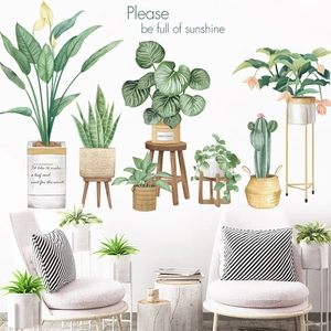 Tropische Grüne Pflanze Topf PVC Wandaufkleber Nordischer Stil Monstera Kaktus DIY Abnehmbare Aufkleber Wohnzimmer