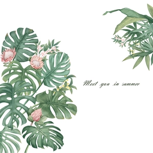 Nordic monstera and protea plant wall sticker with Meet you in summer quote