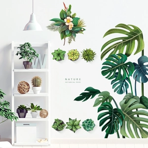 Autocollants muraux amovibles avec feuilles de monstera et plantes succulentes