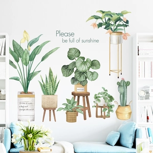 Tropische Aquarell Topfpflanzen Wandaufkleber für nordische Wohnzimmer Heimdekoration