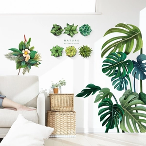Stickers muraux monstera et succulentes pour décoration d'intérieur style nature