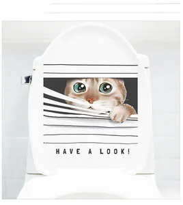 Funny cartoon brown cat peeking through shutters toilet sticker with Have a Look text