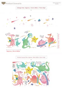 Détails des autocollants muraux dinosaures de 90x60cm pour chambres d'enfants décoratives