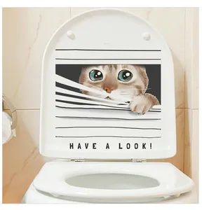 3D cat toilet sticker featuring a funny peering kitten and HAVE A LOOK text