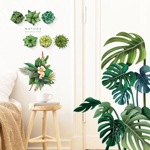 Stickers muraux monstera et succulentes pour la décoration murale du salon