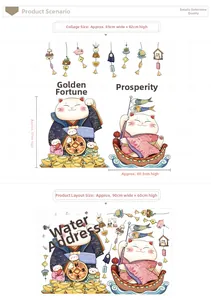 Detail view of Maneki Neko wall sticker layout and dimensions for shop window decor