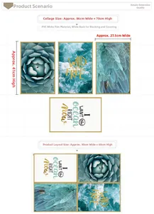 Detail of waterproof PVC wall stickers showing ocean waves and green plant patterns