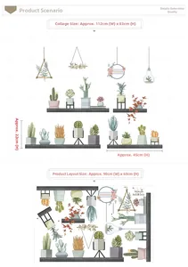Nature style succulent plant wall stickers with dimensions 112x83cm for home decoration