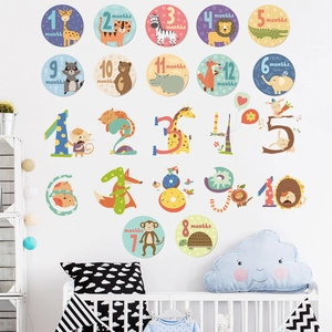 Autocollants Muraux Jalon Croissance Bébé Animaux Dessin Animé PVC Imperméable Décalcomanie Éducative Chambre Enfant