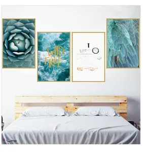 Detail of waterproof self-adhesive wall stickers with botanical and wave motifs in a bedroom