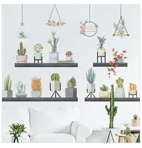 Detail of Nordic style wall sticker featuring succulent plants and hanging glass globes