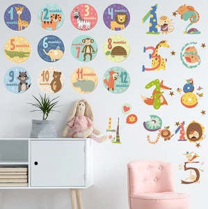Autocollants muraux étapes de bébé avec animaux mignons et chiffres éducatifs pour enfants