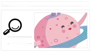 Gros plan détaillé d'un sticker mural planète rose avec des anneaux bleus et étoiles