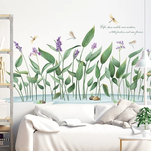 Garden style wall sticker featuring green leaves, flowers, dragonflies and quote