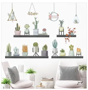 Detailed view of watercolor succulent wall decals showing nature patterns on a white wall
