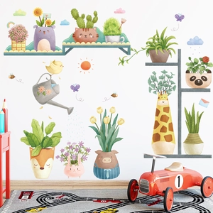 Stickers muraux plantes tropicales et animaux mignons pour décoration de chambre enfant