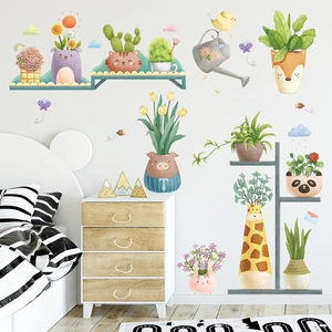 Stickers muraux aquarelle plantes tropicales et animaux mignons pour déco de chambre
