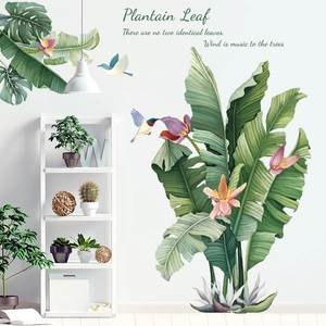 Nordic Tropical Plantain Leaf Wall Sticker Waterproof PVC Removable Green Plant Flower Bird Decal For Living Room Home Decor