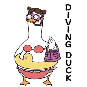 Waterproof removable wall sticker featuring a cute cartoon diving duck with a lifebuoy