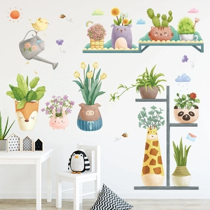 Stickers muraux plantes tropicales et animaux aquarelle pour décoration de salon