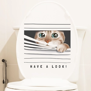 Funny cartoon cat toilet seat sticker featuring a peeking cat and Have A Look text