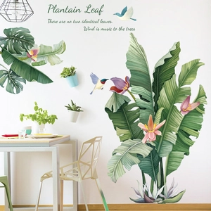 Tropical banana leaves and monstera wall decals set for modern home interior decor