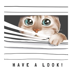 Funny cat sticker for toilet decoration with a curious cat peeking through shutters