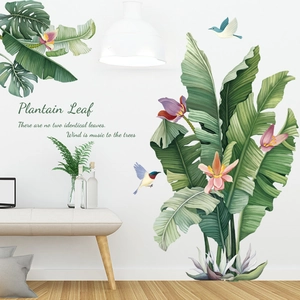 Waterproof PVC tropical banana leaves wall sticker for modern living room decor