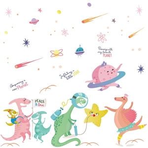 Autocollants dinosaures de l'espace pour chambre d'enfant avec planètes et étoiles