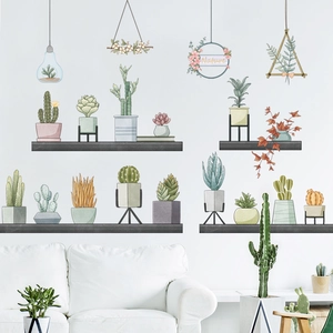 Nordic succulent potted plant wall stickers featuring cactus designs for living room decor