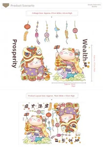 Detail of lucky cat wall stickers with Fortune motifs and dimensions 87x62cm